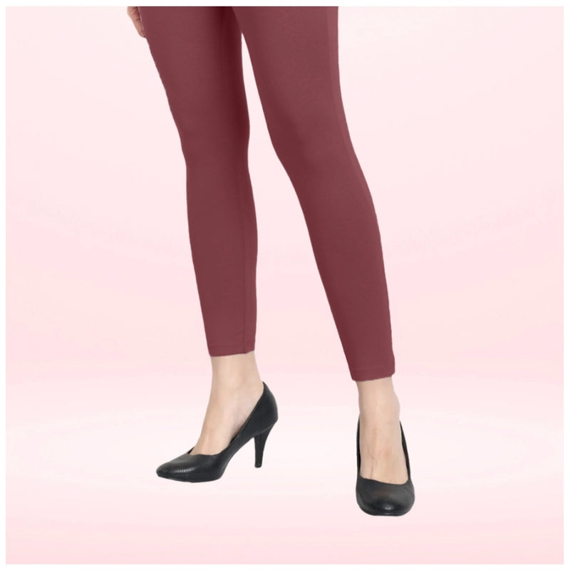Mayawye Women's Cotton Blended Solid Ankle legging (Maroon)