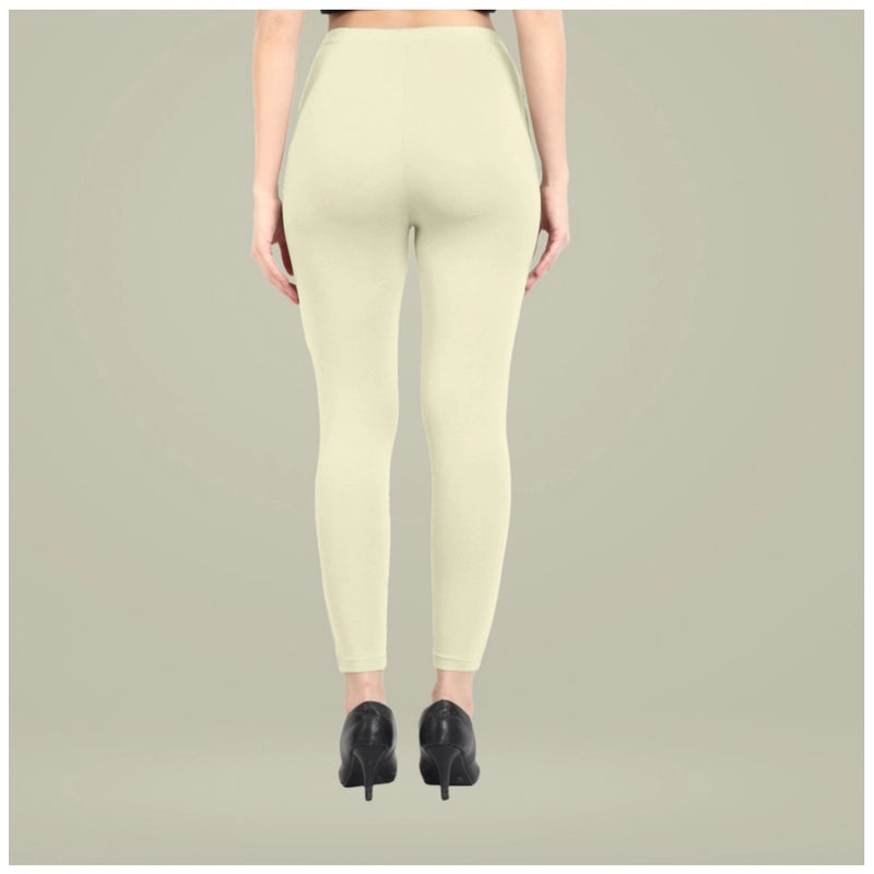 Mayawye Women's Cotton Blended Solid Ankle legging (Cream)