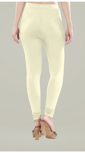 Mayawye Women's Cotton Blended Solid Churidar leggings (Cream)