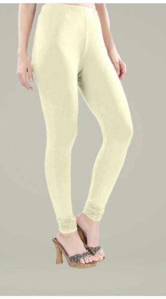 Mayawye Women's Cotton Blended Solid Churidar leggings (Cream)