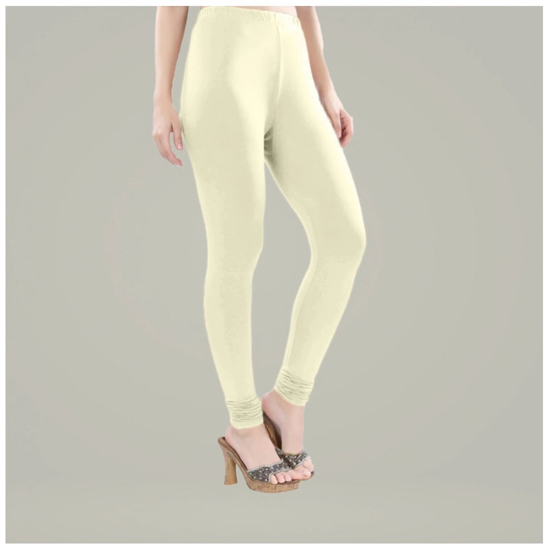 Mayawye Women's Cotton Blended Solid Churidar leggings (Cream)