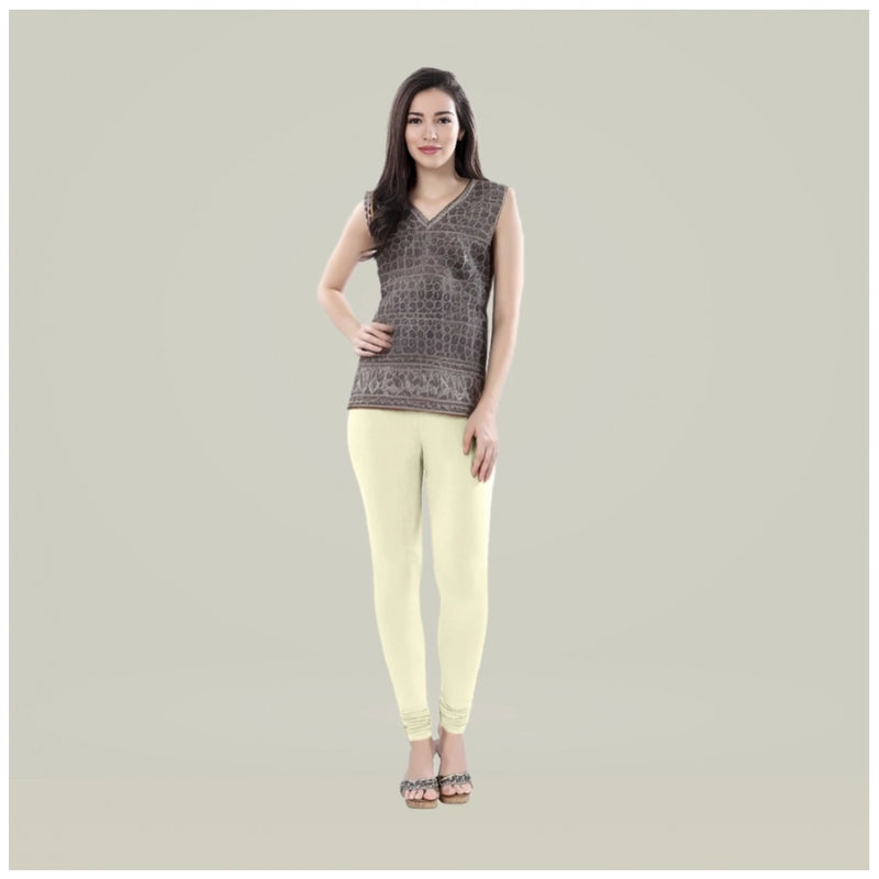 Mayawye Women's Cotton Blended Solid Churidar leggings (Cream)