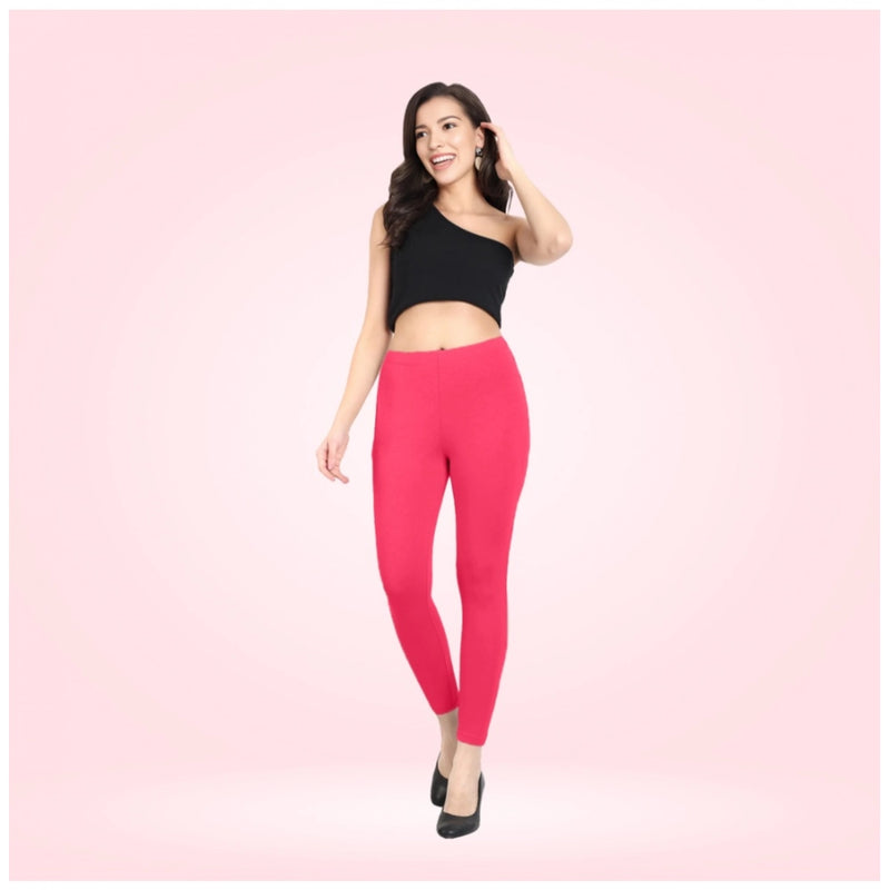 Mayawye Women's Cotton Blended Solid Ankle legging (Pink)