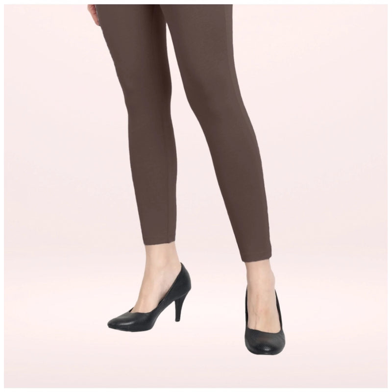 Mayawye Women's Cotton Blended Solid Ankle legging (Brown)