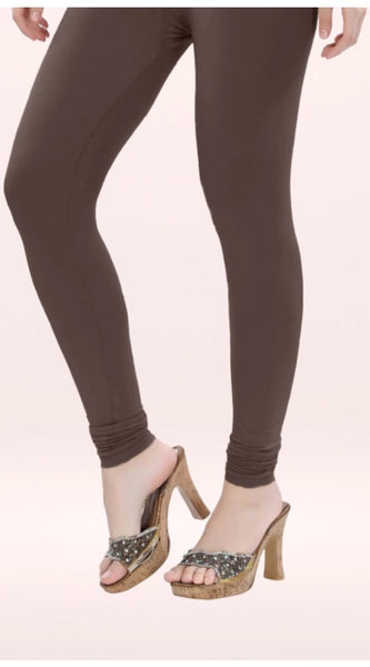 Mayawye Women's Cotton Blended Solid Churidar leggings (Brown)
