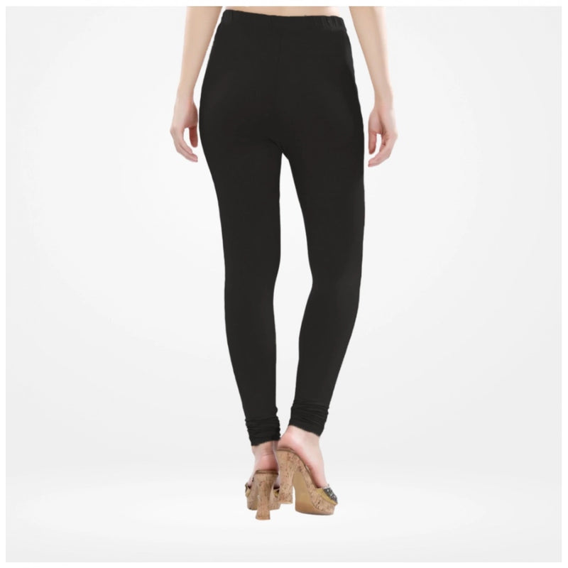 Mayawye Women's Cotton Blended Solid Churidar leggings (Black)