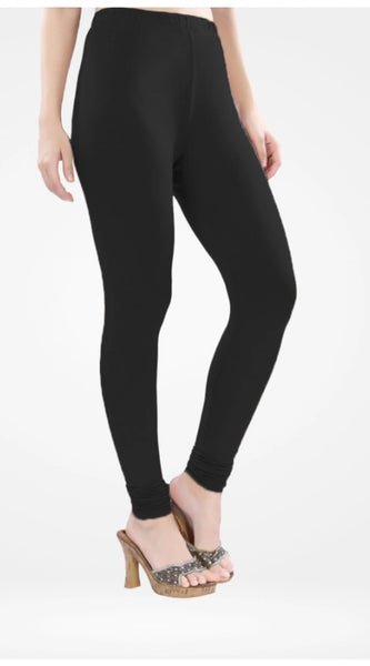 Mayawye Women's Cotton Blended Solid Churidar leggings (Black)