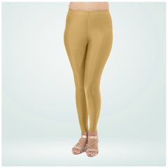 Mayawye Women's Cotton Blended Solid Shimmer Ankle leggings (Beige)