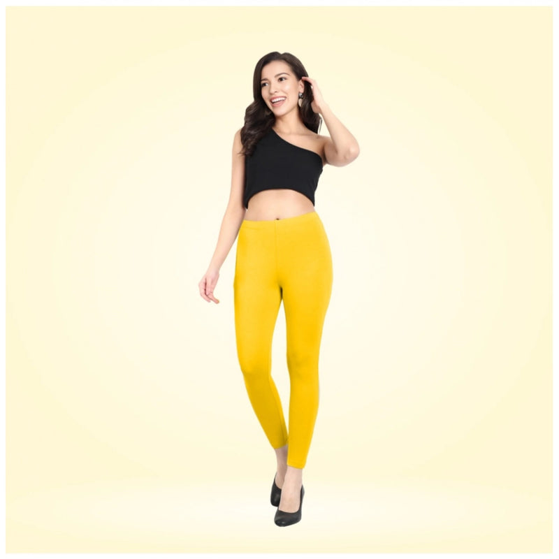 Mayawye Women's Cotton Blended Solid Ankle legging (Yellow)