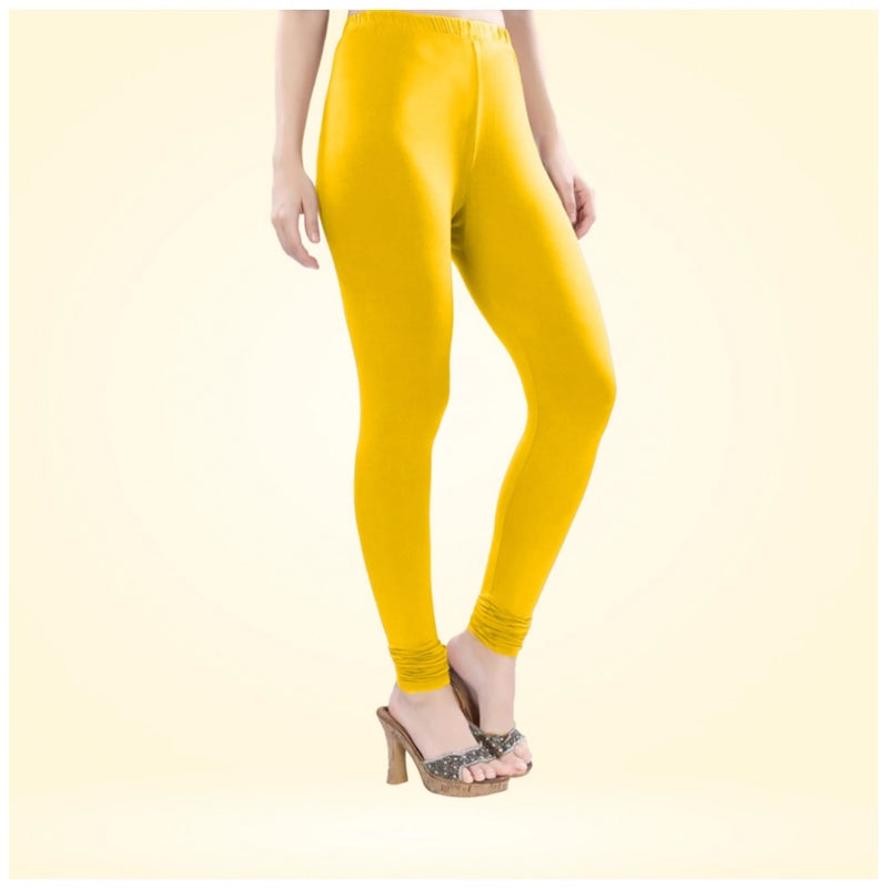 Mayawye Women's Cotton Blended Solid Churidar leggings (Yellow)