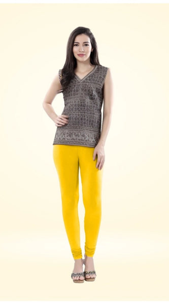 Mayawye Women's Cotton Blended Solid Churidar leggings (Yellow)
