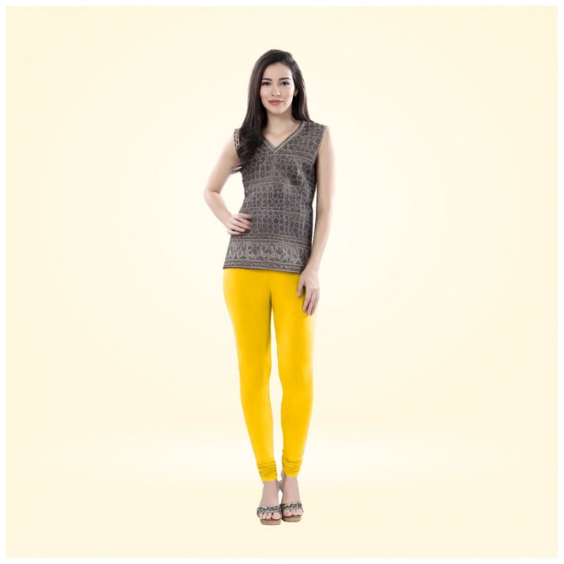 Mayawye Women's Cotton Blended Solid Churidar leggings (Yellow)