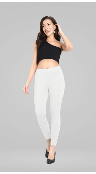 Mayawye Women's Cotton Blended Solid Ankle legging (White)