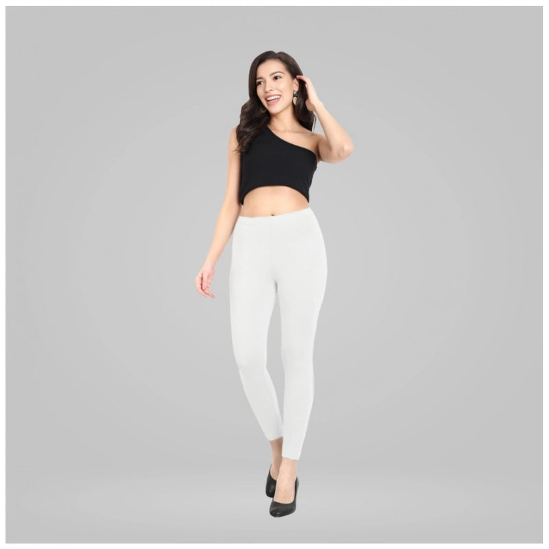 Mayawye Women's Cotton Blended Solid Ankle legging (White)