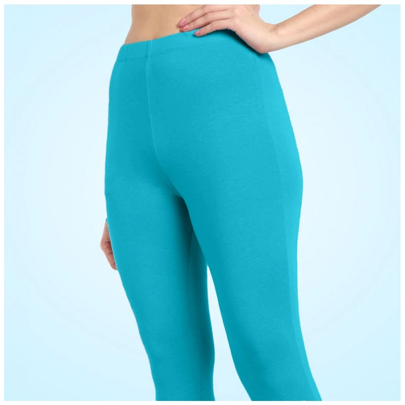 Mayawye Women's Cotton Blended Solid Ankle legging (Turquoise Blue)
