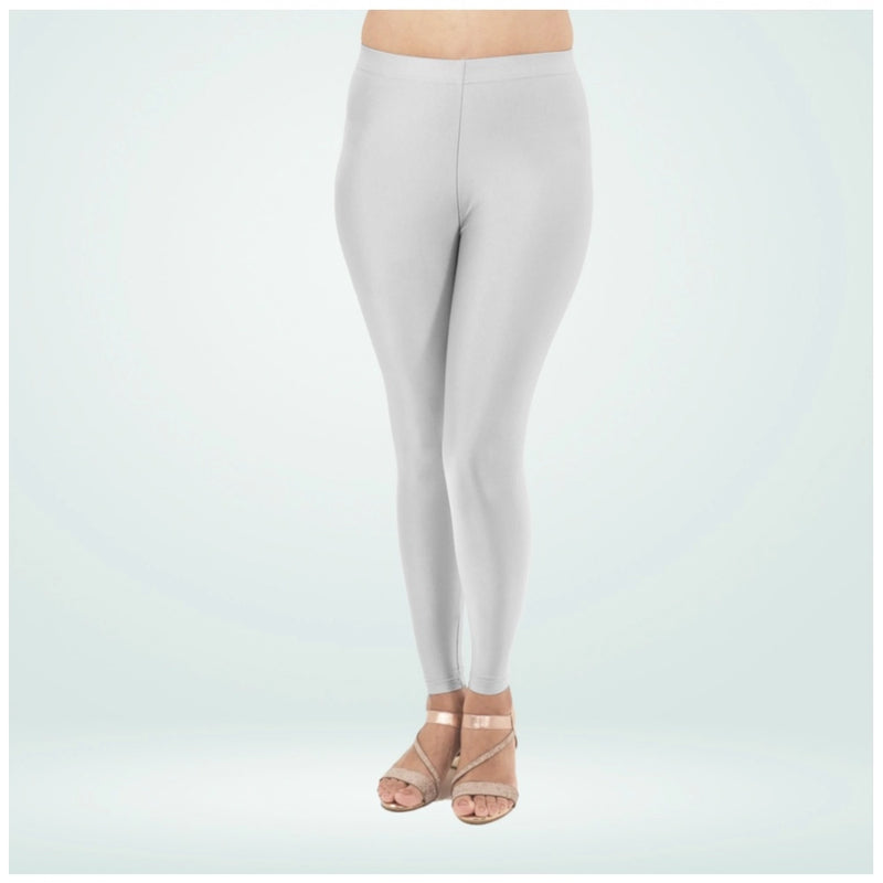 Mayawye Women's Cotton Blended Solid Shimmer Ankle leggings (Silver)