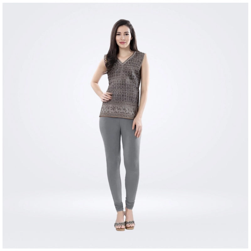 Mayawye Women's Cotton Blended Solid Churidar leggings (Silver Gray)