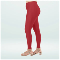 Mayawye Women's Cotton Blended Solid Shimmer Ankle leggings (Red Maroon)