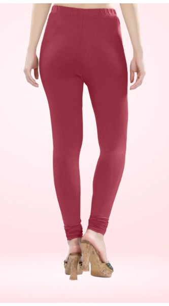 Mayawye Women's Cotton Blended Solid Churidar leggings (Red Maroon)