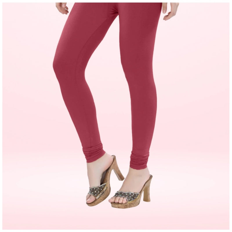 Mayawye Women's Cotton Blended Solid Churidar leggings (Red Maroon)