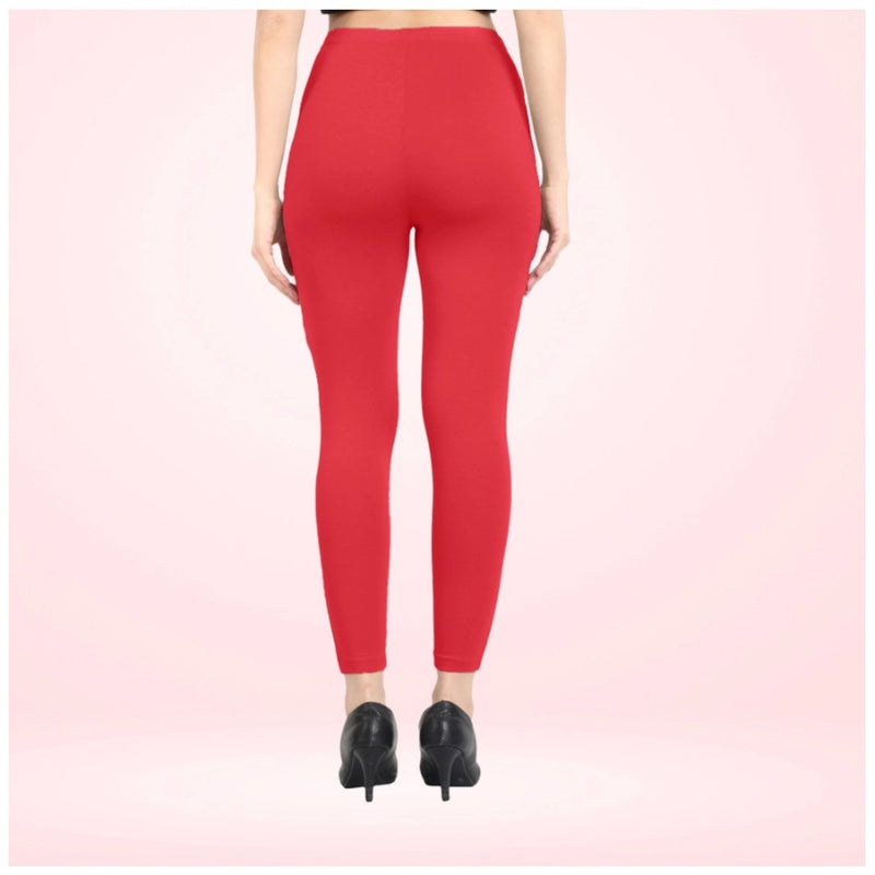 Mayawye Women's Cotton Blended Solid Ankle legging (Red)