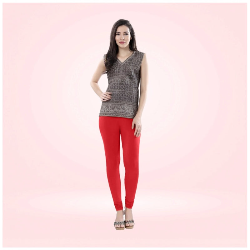 Mayawye Women's Cotton Blended Solid Churidar leggings (Red)