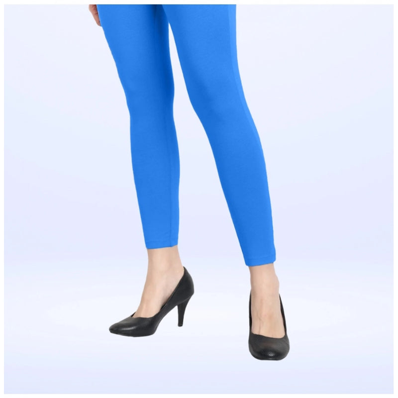 Mayawye Women's Cotton Blended Solid Ankle legging (Blue)