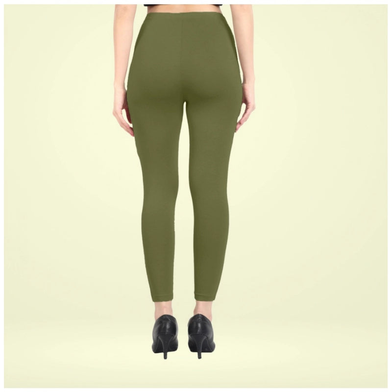 Mayawye Women's Cotton Blended Solid Ankle legging (Olive Green)