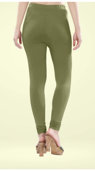Mayawye Women's Cotton Blended Solid Churidar leggings (Olive Green)
