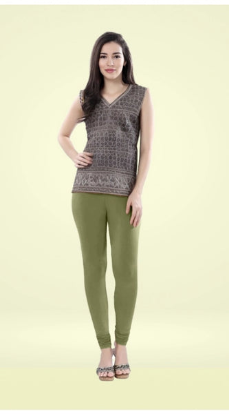 Mayawye Women's Cotton Blended Solid Churidar leggings (Olive Green)