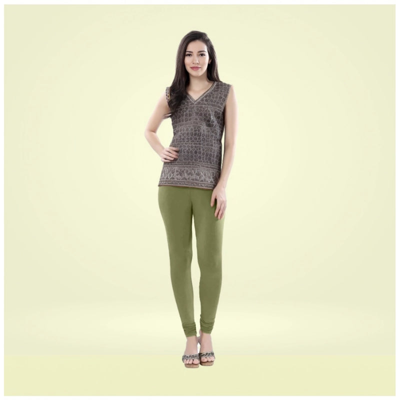 Mayawye Women's Cotton Blended Solid Churidar leggings (Olive Green)