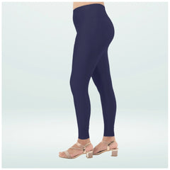 Mayawye Women's Cotton Blended Solid Shimmer Ankle leggings (Navy Blue)
