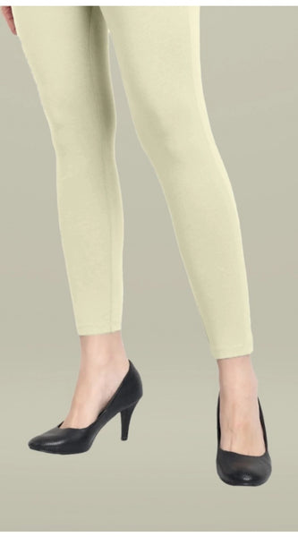 Mayawye Women's Cotton Blended Solid Ankle legging (Cream)