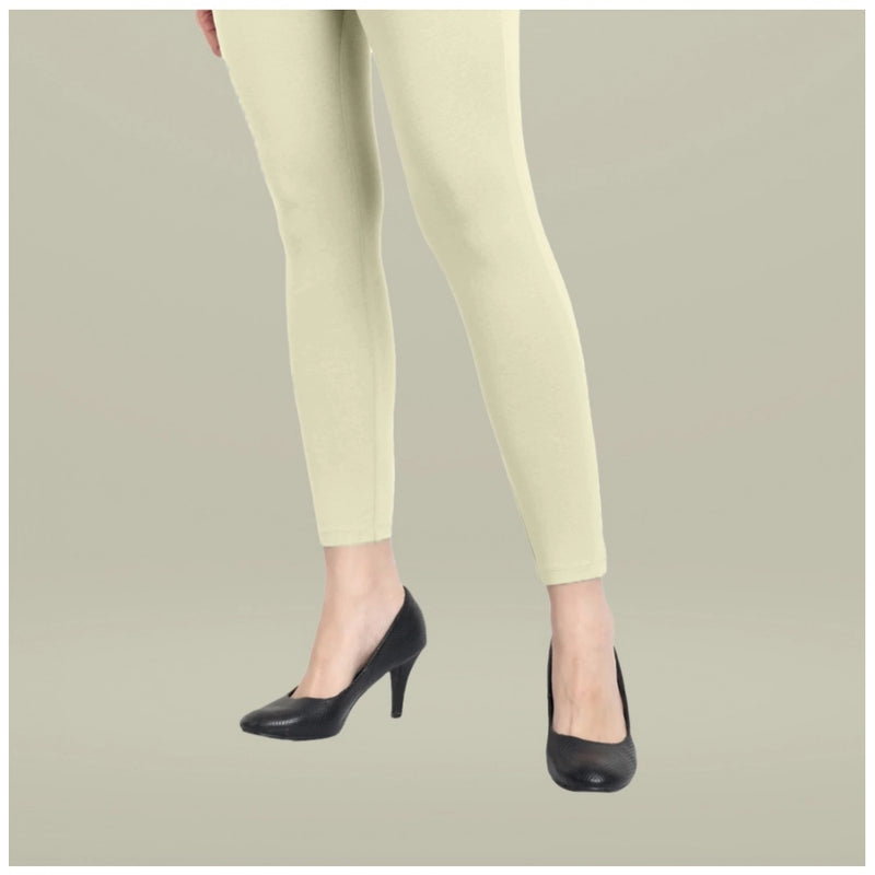 Mayawye Women's Cotton Blended Solid Ankle legging (Cream)