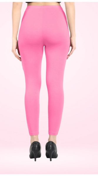 Mayawye Women's Cotton Blended Solid Ankle legging (Baby Pink)