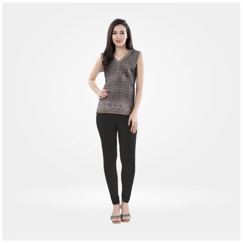 Mayawye Women's Cotton Blended Solid Churidar leggings (Black)