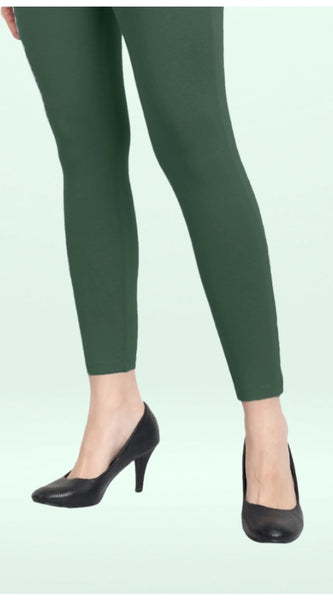 Mayawye Women's Cotton Blended Solid Ankle legging (Bottle Green)