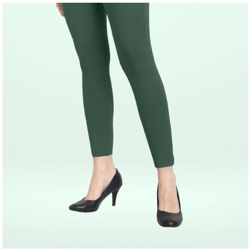 Mayawye Women's Cotton Blended Solid Ankle legging (Bottle Green)