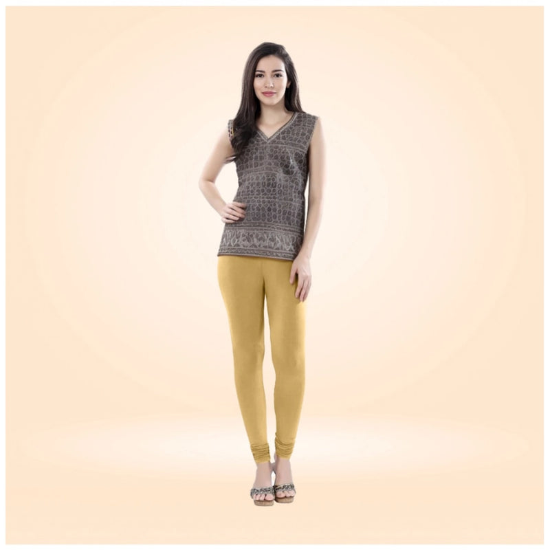 Mayawye Women's Cotton Blended Solid Churidar leggings (Beige)