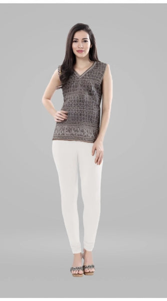 Mayawye Women's Cotton Blended Solid Churidar leggings (White)