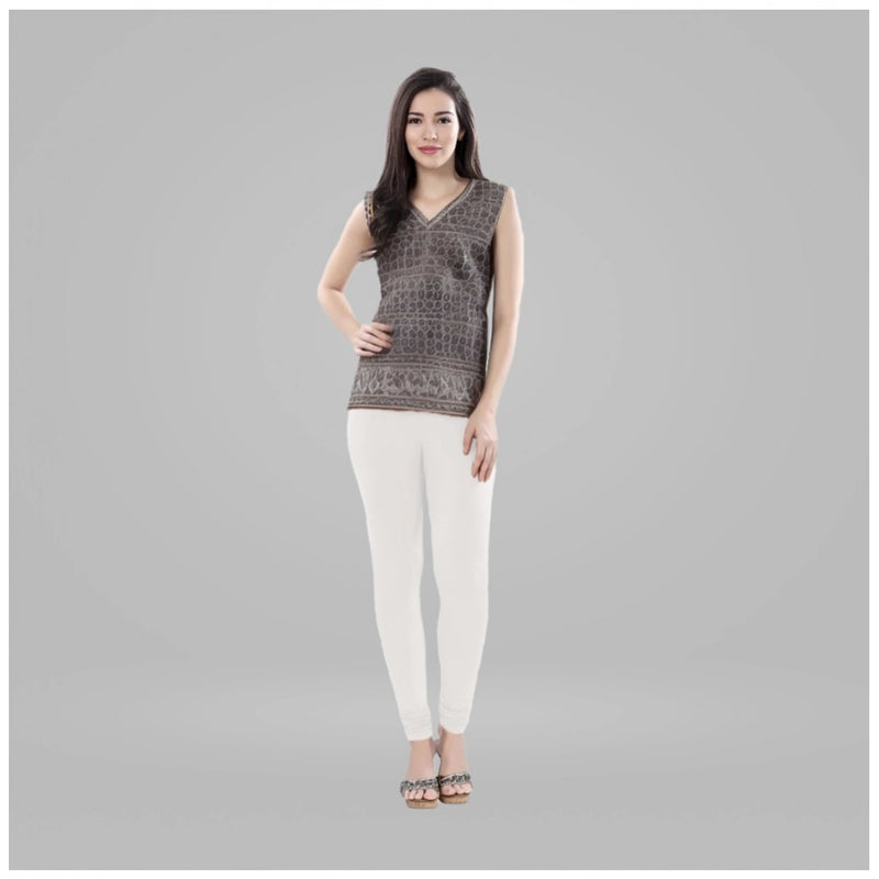 Mayawye Women's Cotton Blended Solid Churidar leggings (White)