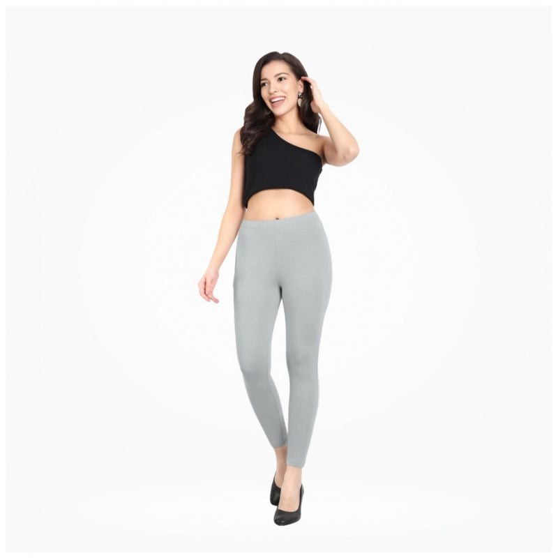 Mayawye Women's Cotton Blended Solid Ankle legging (Silver Gray)