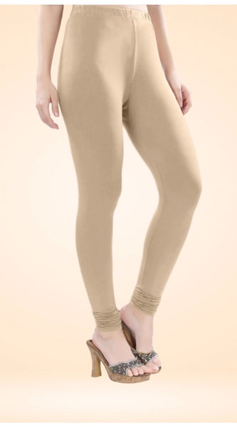 Mayawye Women's Cotton Blended Solid Churidar leggings (Skin)