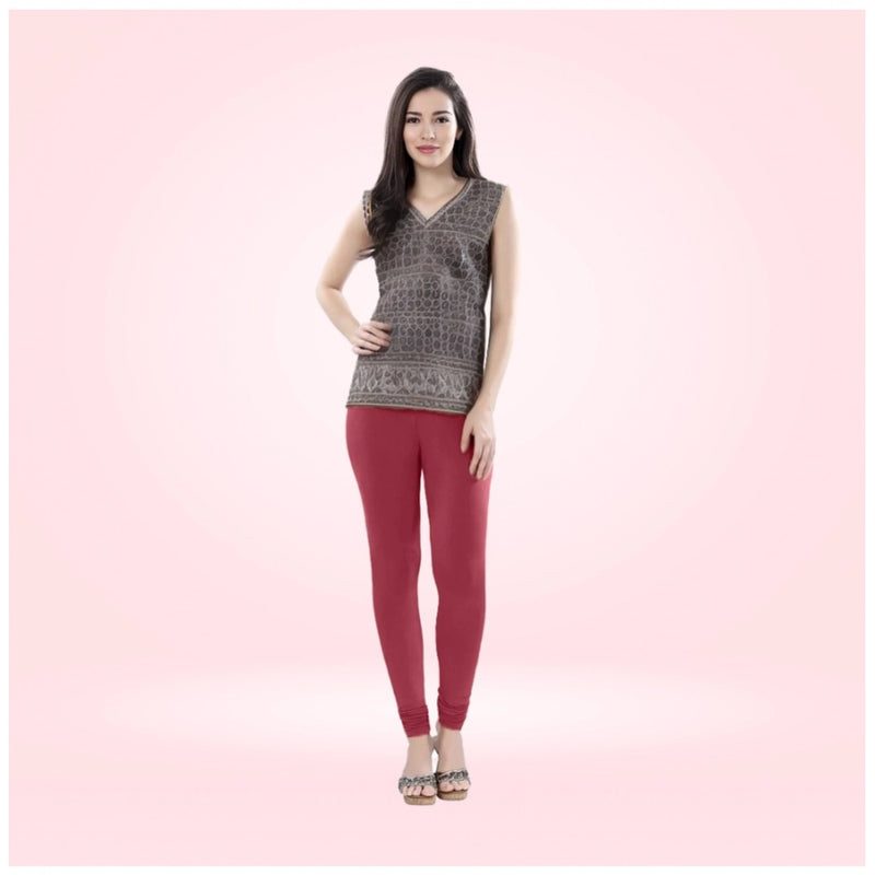 Mayawye Women's Cotton Blended Solid Churidar leggings (Red Maroon)