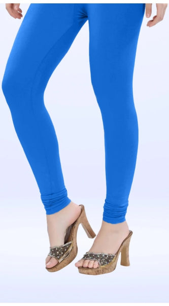 Mayawye Women's Cotton Blended Solid Churidar leggings (Blue)