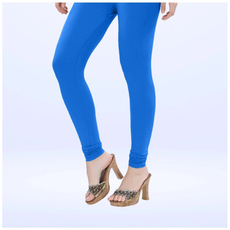Mayawye Women's Cotton Blended Solid Churidar leggings (Blue)