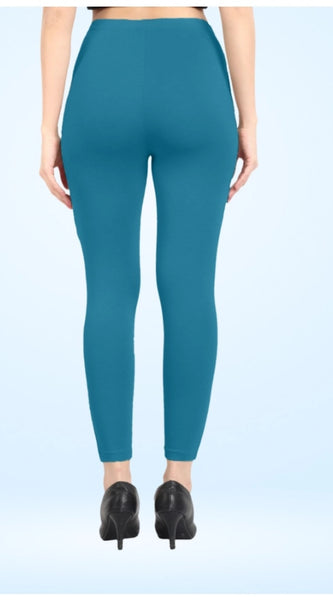 Mayawye Women's Cotton Blended Solid Ankle legging (Blue)
