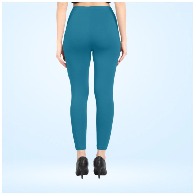 Mayawye Women's Cotton Blended Solid Ankle legging (Blue)