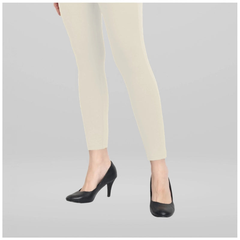 Mayawye Women's Cotton Blended Solid Ankle legging (Off White)