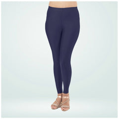 Mayawye Women's Cotton Blended Solid Shimmer Ankle leggings (Navy Blue)
